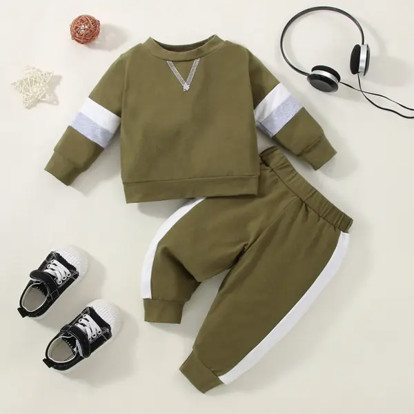 【3M-24M】Baby Boy 2-piece Colorblock Long Sleeve Sweatshirt And Pants Set - Popopiearab.com 