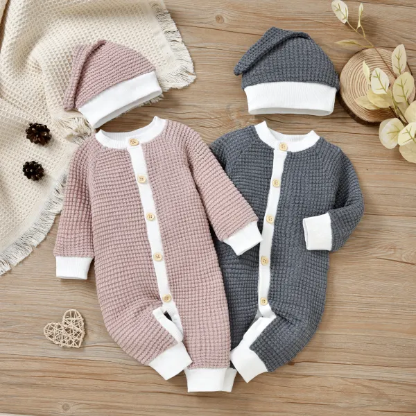 【0M-18M】Baby Long Sleeve One Piece Romper With Hat - Popopiearab.com 