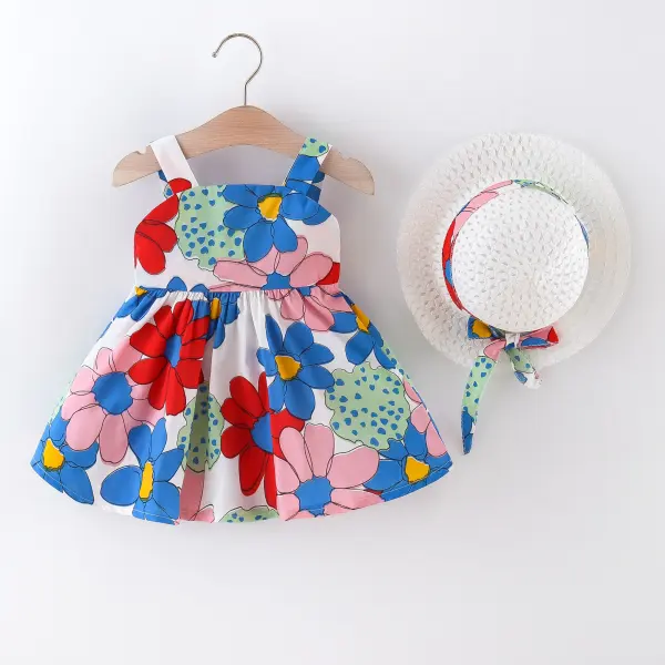 【12M-4Y】Girls Bow Decoration Printed Dress With Hat - Popopiearab.com 