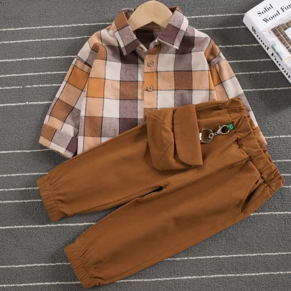 【12M-4Y】Boys Plaid Shirt And Pants Set - Popopiearab.com 