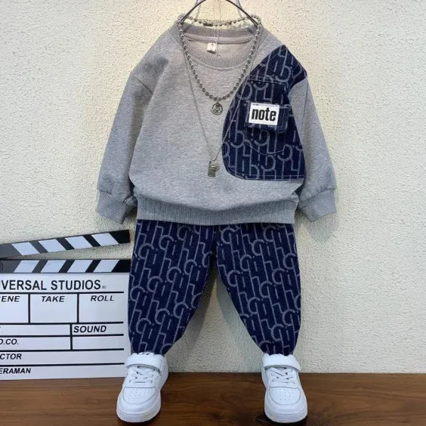 【18M-11Y】 2-piece Boy Sweatshirt And Pants Set (not Include Necklace) - Popopiearab.com 