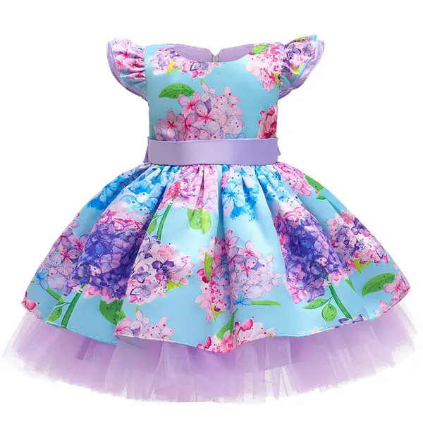 【12M-5Y】 Girl Sweet Butterfly And Flowers Print Little Flying Sleeve Princess Dress - Popopiearab.com 
