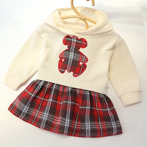 【12M-4Y】Girl Cute Bear Embroidered Hooded Long Sleeve Dress - Popopiearab.com 