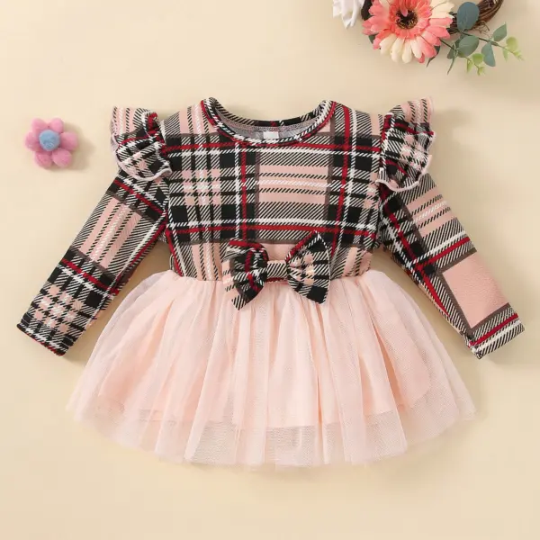 【3M-24M】Baby Girl Sweet Plaid Ruffle Layered Tulle Dress - Popopiearab.com 