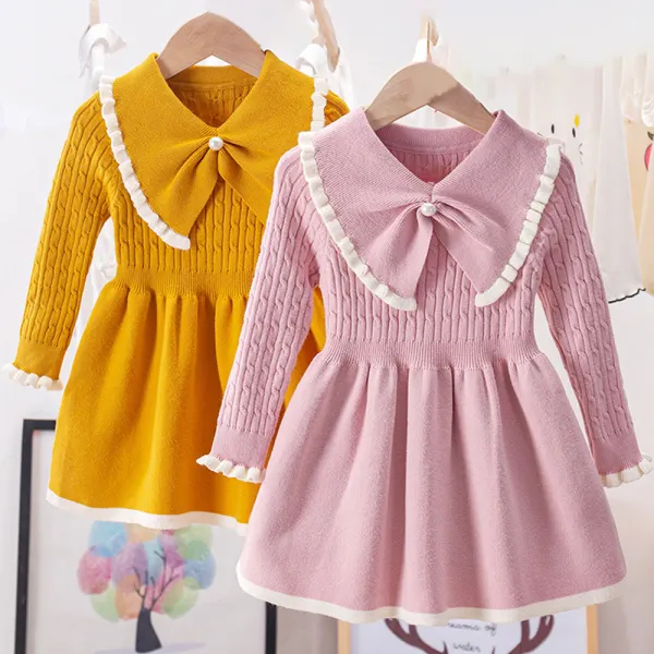 【3Y-11Y】Girls Pearl Long Sleeve Woolen Dress - Popopiearab.com 