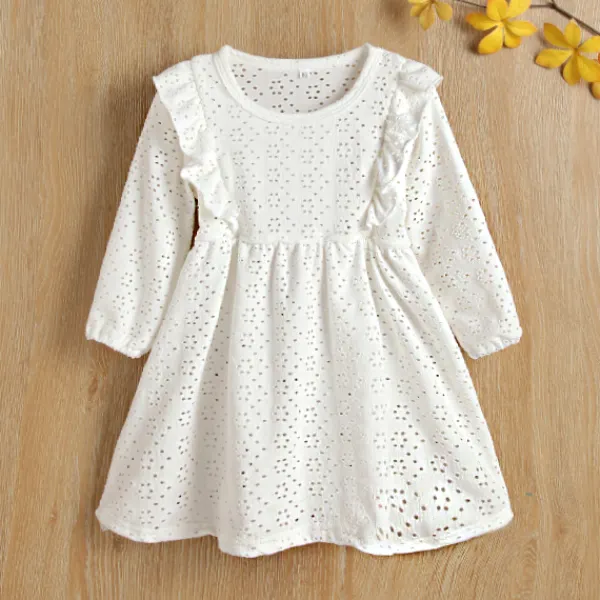 【3M-24M】 Baby Girl Flower Embroidery White Long-sleeved Dress - Popopiearab.com 