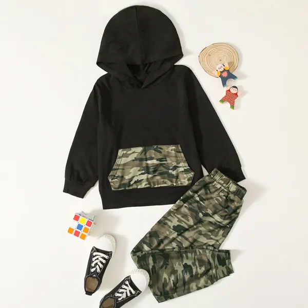 【18M-7Y】 2-piece Boy Hooded Sweatshirt And Camouflage Pants Set - Popopiearab.com 