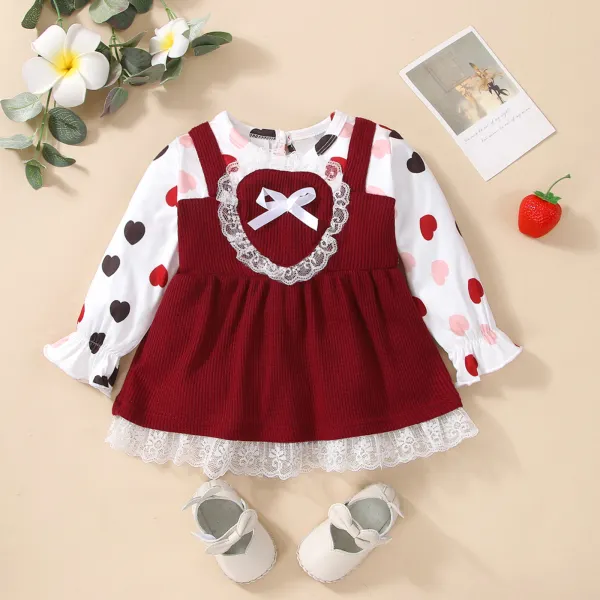 【3M-24M】Baby Girl Sweet Heart Print Colorblock Dress - Popopiearab.com 