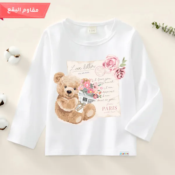 【12M-9Y】Girls Cotton Stain Resistant Bear Pattern Long-sleeved Tee - Popopiearab.com 