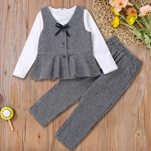 【3Y-13Y】 3-piece Girl Sweet White T-shirt And Plaid Sleeveless Top And Pants Set - Popopiearab.com 