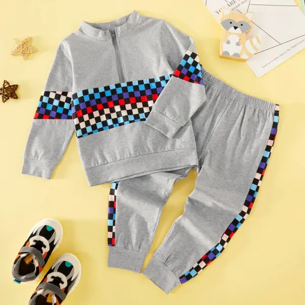 【18M-6Y】 2-piece Kids Casual Plaid Printed Long-sleeved Sweatshirt And Pants Set - Popopiearab.com 