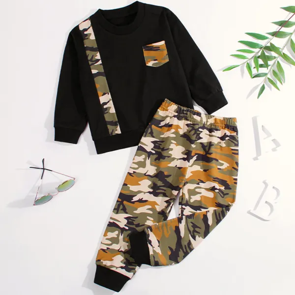 【18M-7Y】Boys Camouflage Long Sleeve Sweatshirt And Pants Set - Popopiearab.com 
