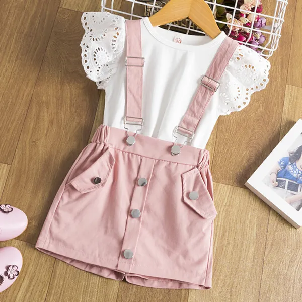 【18M-7Y】2-piece Girl Short-sleeved T-shirt And Overalls Set - Popopiearab.com 