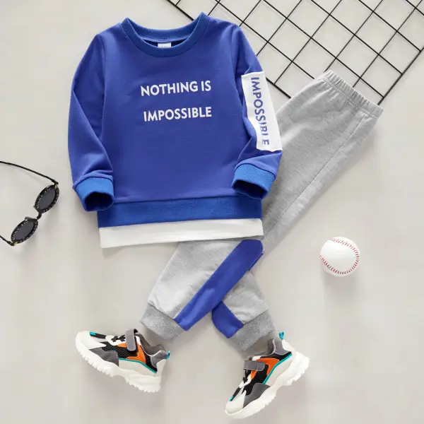 【18M-6Y】 2-piece Boy Casual Letter Print Sweatshirt And Pants Set - Popopiearab.com 