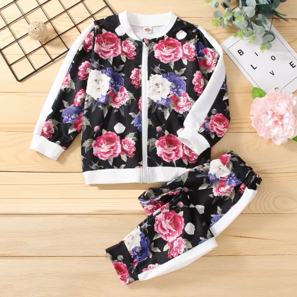 【18M-5Y】 2-piece Girl Casual Floral Print Cardigan Sweatshirt And Pants Set - Popopiearab.com 