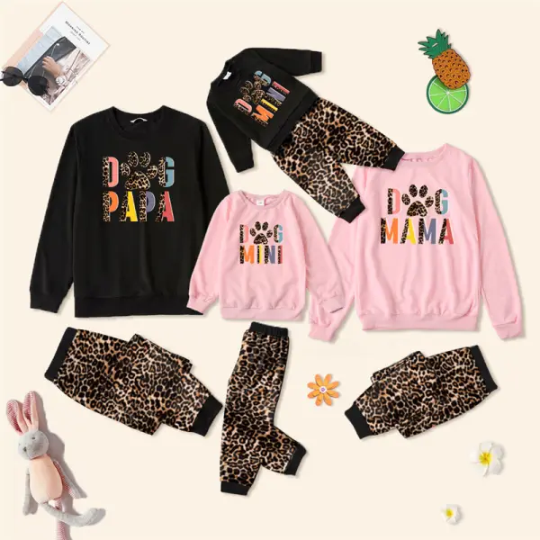 Casual Letter Print Leopard Homewear Family Matching Pajamas Set - Popopiearab.com 