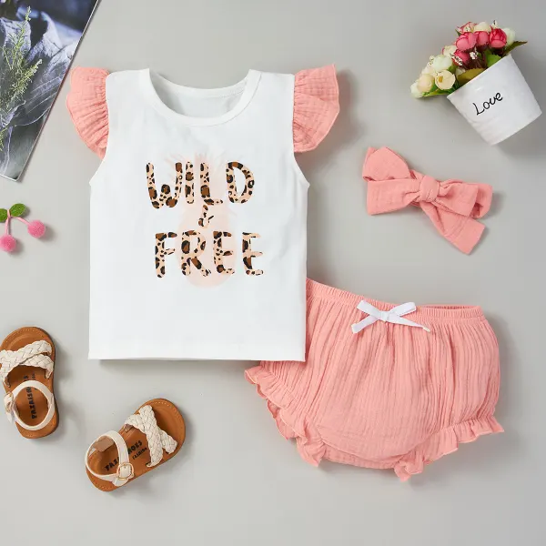 【3M-24M】 2-Piece Baby Girl Cute Printed Little Flying Sleeve T-Shirt And Shorts Set - Popopiearab.com 