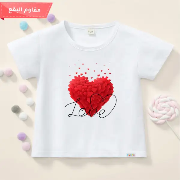 【12M-9Y】Girl Cotton Stain Resistant Letter Love Print Short Sleeve Tee - Popopiearab.com 