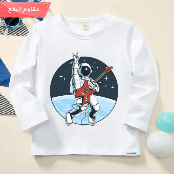【12M-9Y】 Boy Casual Astronaut Print Cotton Stain Resistant White Long Sleeve T-shirt - Popopiearab.com 