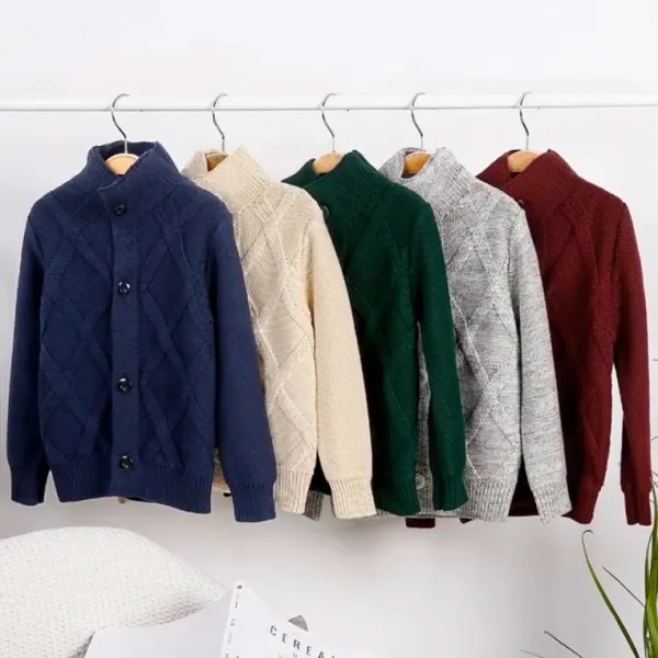 【2Y-11Y】 Boys Casual Pure Color Long-sleeved Sweater Cardigan - Popopiearab.com 