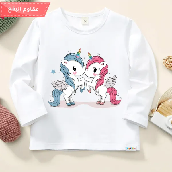 【12M-9Y】Girl Cute Cotton Stain Resistant Unicorn Print Long Sleeve T-shirt - Popopiearab.com 