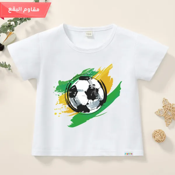 【12M-9Y】Boy Football Print Antifouling Cotton Short Sleeve T-shirt - Popopiearab.com 