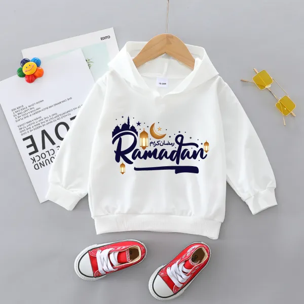 【18M-6Y】Kids Ramadan Letter Print Long Sleeve Cotton Hooded Sweatshirt - Popopiearab.com 