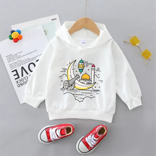 【18M-6Y】Kids Ramadan Pattern Print Long Sleeve Cotton Hooded Sweatshirt - Popopiearab.com 