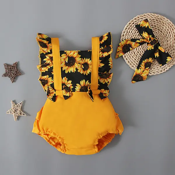 【6M-3Y】 Baby Sunflower Print Romper Suit Brother & Sister Matching Outfit - Popopiearab.com 
