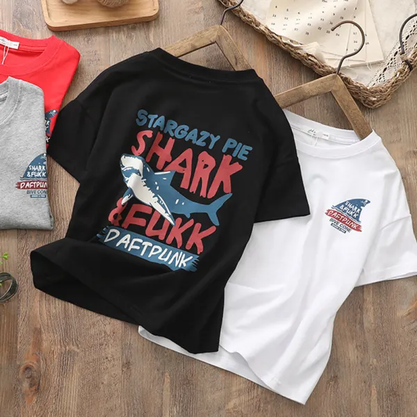 【3Y-11Y】Boys Shark Print Short Sleeve T-Shirt - Popopiearab.com 