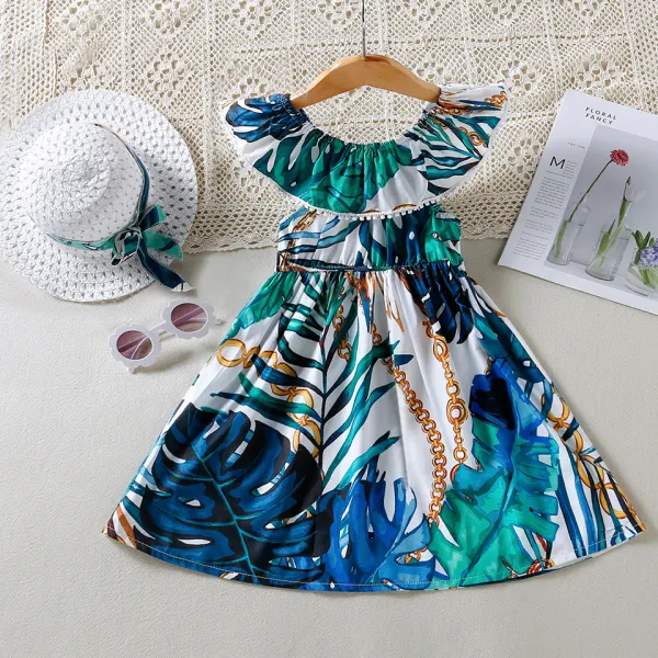 【18M-7Y】Girls Sweet Blue Botanical Print Ruffle Dress With Hat - Popopiearab.com 