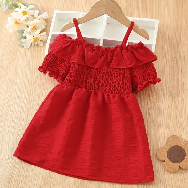 【3M-24M】Baby Girl Red Off Shoulder Short Sleeve Dress - Popopiearab.com 