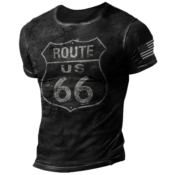 Mens Fashion Retro Route 66 T-shirt - Nikiluwa.com 