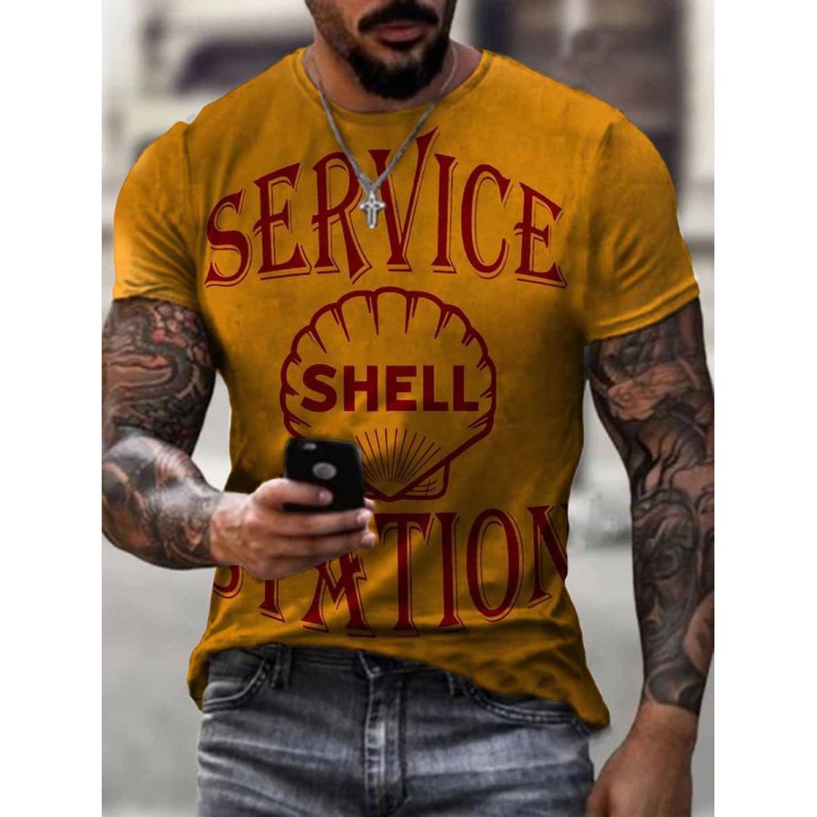 

Mens casual engine oil print T-shirt