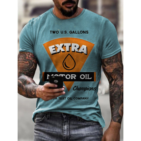 Mens Vintage Motor Extra Oil Badge Printed T-shirt