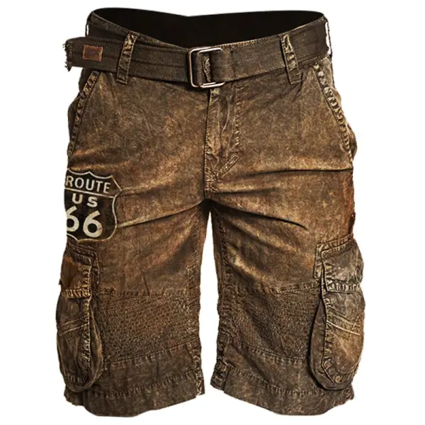 Mens Route 66 Printed Casual Tactical Shorts - Mosaicnew.com 