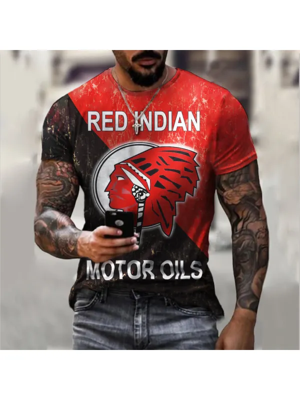 Red Indian Motor Oil Label Retro Casual T-shirt - Plazabery.chimpone.com 