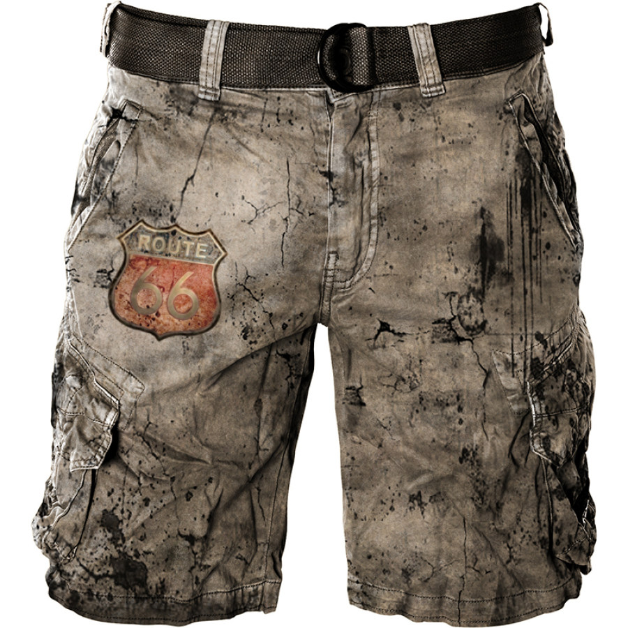 

Mens outdoor tactical retro route 66 printed short