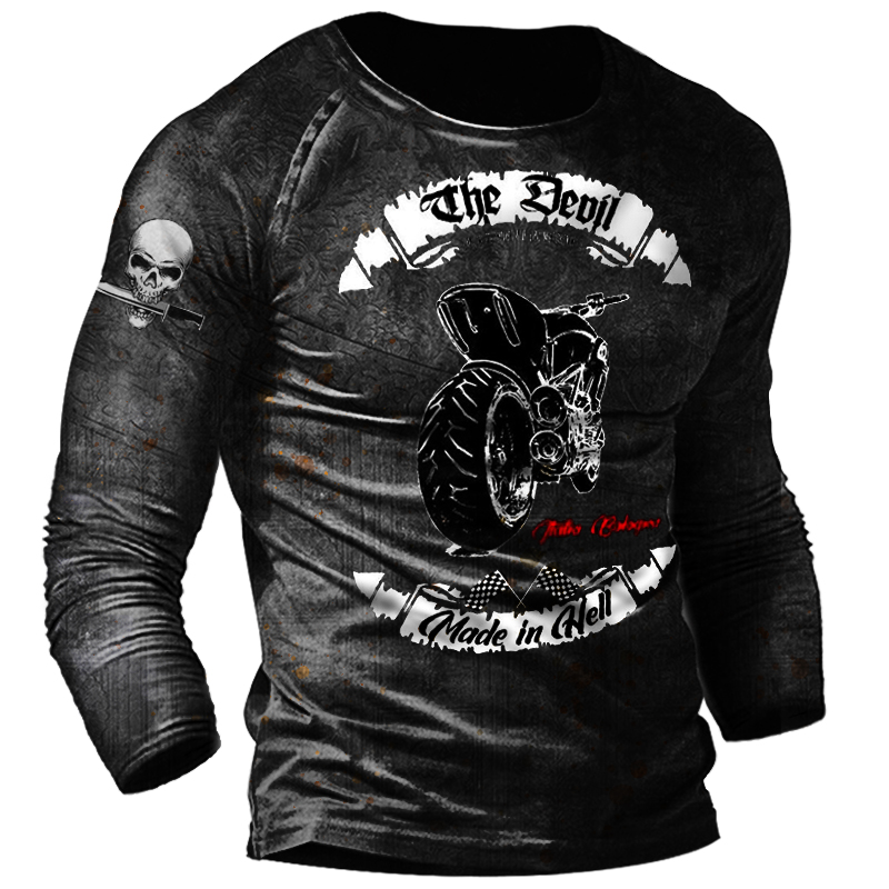 Men's Skull Motorcycle Print Chic Outdoor Casual Long-sleeved Top