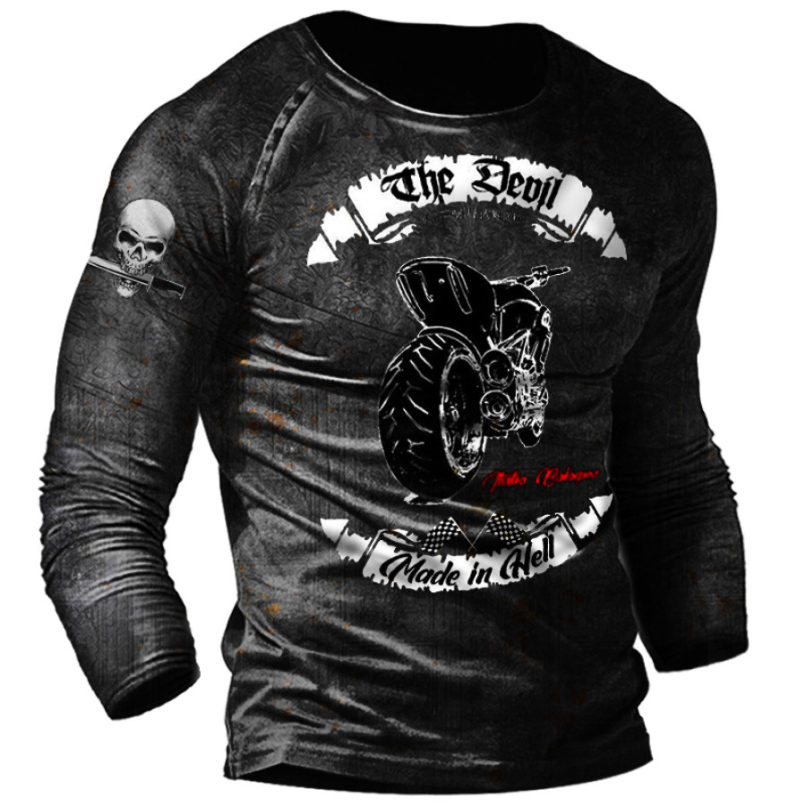 Men's Skull Motorcycle Print Outdoor Casual Long-Sleeved Top