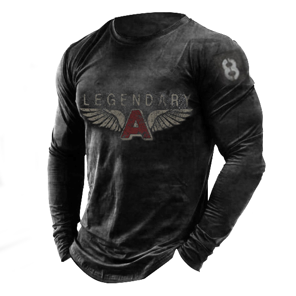 Mens Legendary Printed Retro Chic Outdoor Casual Long Sleeve T-shirts