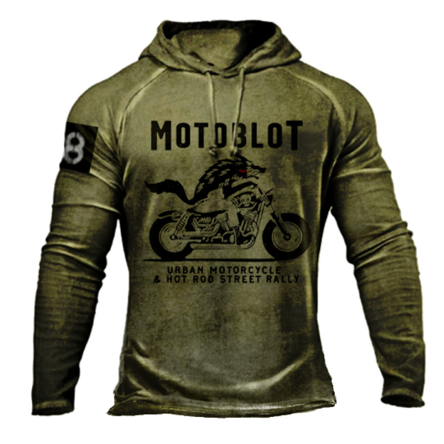 Men's Vintage Motorcycle Rally Printed Outdoor Fashion Casual Hoodie