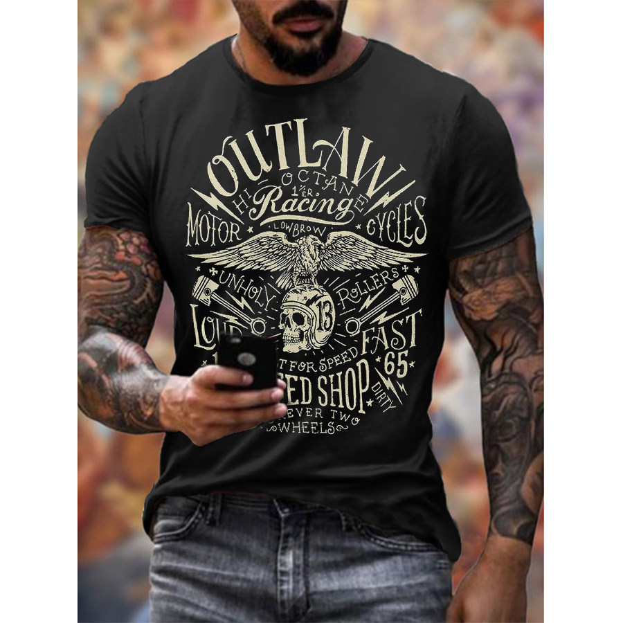 

Mens Outlaw Biker Motorcycle Printed T-shirt