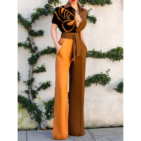 Women's Fashion Simple Butterfly Print Asymmetrical Jumpsuit - Seeklit.com 