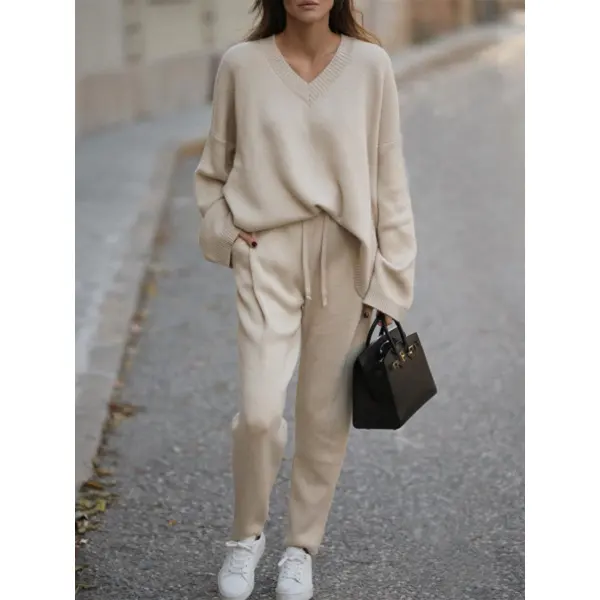 Fashion Solid Color All-match Knitted Suit - Seeklit.com 