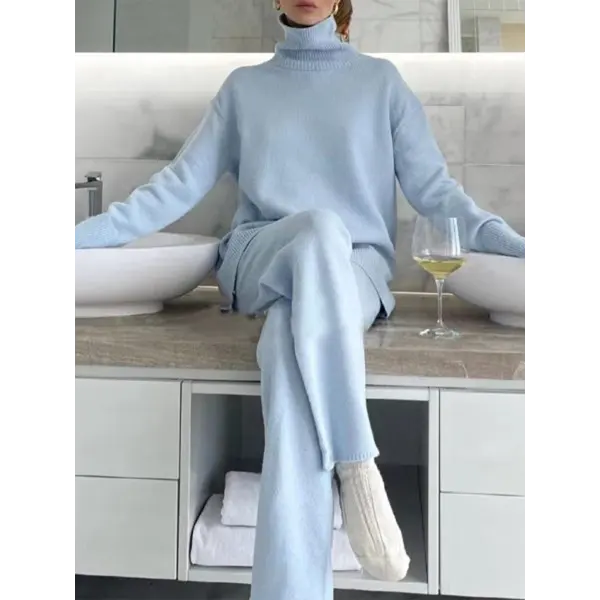 Ladies' Elegant Light Blue Woolen Suit - Seeklit.com 