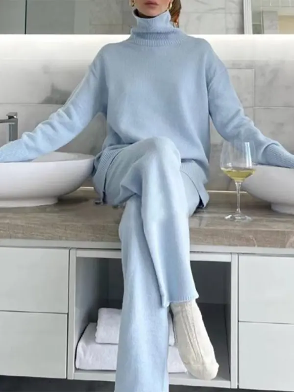 Ladies' Elegant Light Blue Woolen Suit - Anystylish.com 