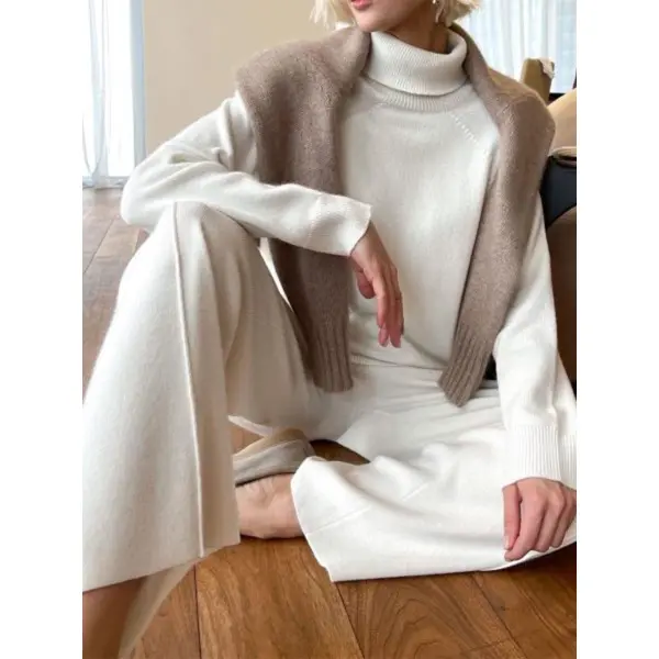 Ladies' Elegant And Simple Pure White Raglan Woolen Suit - Seeklit.com 