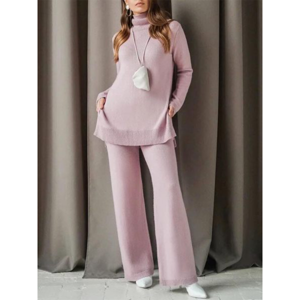 Ladies Simple Lavender Cashmere Wool Knitted Slit Suit - Anystylish.com 