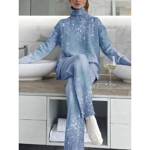 Ladies Fashion Light Blue Hot Silver Straight High Collar Suit - Anystylish.com 